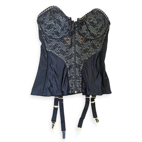 Vintage 70s Zip Front Merry Widow Longline Corset 34D - Picture 1 of 10